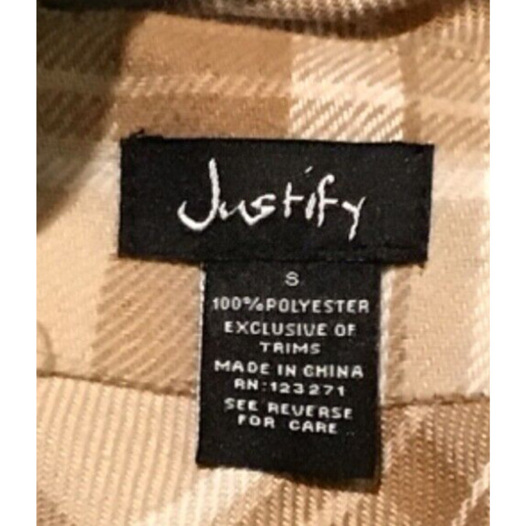 Justify Women's Plaid Beige Flannel Shirt with Gray Hood Hoodie Size Small - Picture 2 of 4